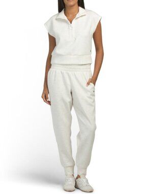 APANA 2pc Scuba Short Sleeve Quarter Zip Top And Joggers Set